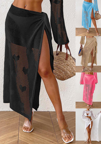 Women's Summer Heart Jacquard Cover-Up Irregular Lace-Up Beach Skirt