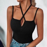 Summer Women's Sexy Cross Halter Neck Tight Fitting Ribbed Vest