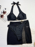Sexy Low Back Lace-Up Bikini Three-Piece Beach Swimsuit