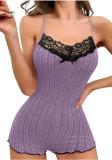 Sexy Pajamas Bow Lace Patchwork Jumpsuit Home Clothes