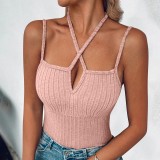 Summer Women's Sexy Cross Halter Neck Tight Fitting Ribbed Vest