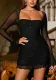 Sexy See-Through Mesh Long-Sleeved Sequined Square Neck Low Back Dress