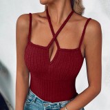Summer Women's Sexy Cross Halter Neck Tight Fitting Ribbed Vest