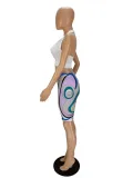 Women's Halter Neck Cross Hollow Low Back Tank Top Printed Shorts Two-Piece Set