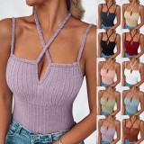 Summer Women's Sexy Cross Halter Neck Tight Fitting Ribbed Vest