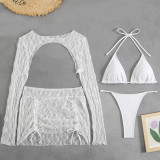 Women solid mesh beach sexy bikini Swimwear set