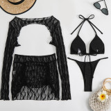 Women solid mesh beach sexy bikini Swimwear set