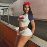 Women sexy Crop contrast color short-sleeved Top shorts two-piece set