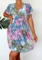 Women Beach Holidays print mesh See-Through beach dress