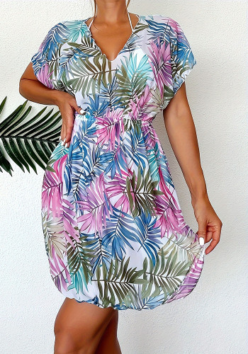 Women Beach Holidays print mesh See-Through beach dress