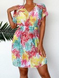 Women Beach Holidays print mesh See-Through beach dress