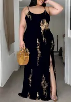 Plus size women printed bodycon strap dress