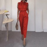 Women Summer Style Top and Belt Pant Two-Piece Set