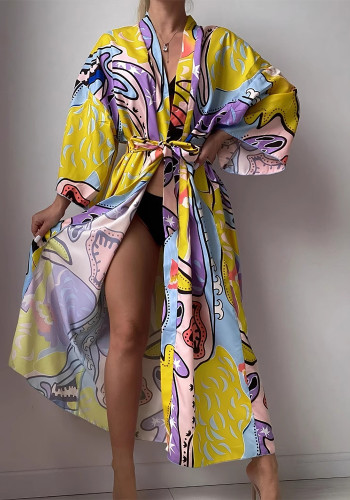 Women Shine Beach Casual Holidays printed Swimwear Lace-Up Dress