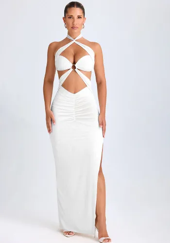 Women summer sexy backless hollow pleats Halter Neck cross laces Bodycon Dress