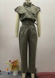 Women Summer Style Top and Belt Pant Two-Piece Set