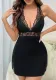 Women sexy solid lace patchwork v-neck backless nightdress