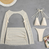 Women sexy solid cover-up beach bikini Swimwear set