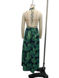 Women retro Halter Neck printed bohemian chiffon Holidays beach dress