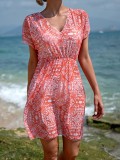 Women summer French v-neck blue Beach Holidays beach dress