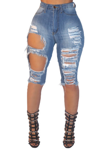 Women Stretch flow Ripped Denim Shorts