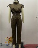 Women Summer Style Top and Belt Pant Two-Piece Set