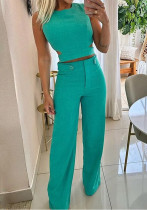 Women casual summer sleeveless top and pant two-piece set