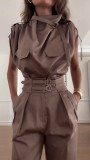 Women Summer Style Top and Belt Pant Two-Piece Set