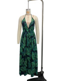 Women retro Halter Neck printed bohemian chiffon Holidays beach dress