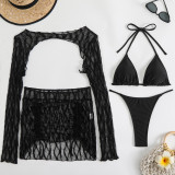 Women solid mesh beach sexy bikini Swimwear set