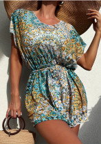 Women printed blouse v-neck Holidays bikini beach dress
