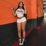 Women sexy Crop contrast color short-sleeved Top shorts two-piece set