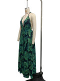 Women retro Halter Neck printed bohemian chiffon Holidays beach dress