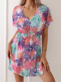 Women Beach Holidays print mesh See-Through beach dress