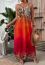 Women African summer knitting leopard print Strap Dress