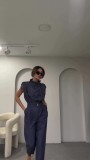 Women Summer Style Top and Belt Pant Two-Piece Set