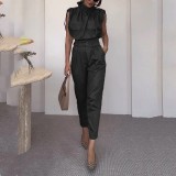 Women Summer Style Top and Belt Pant Two-Piece Set
