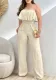 Women sexy solid off-shoulder ruffle belt jumpsuit