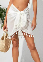 Women solid irregular beach cover dress shawl sexy bikini cover fringe skirt