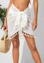 Women solid irregular beach cover dress shawl sexy bikini cover fringe skirt