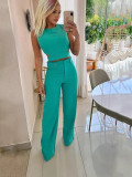 Women casual summer sleeveless top and pant two-piece set