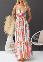 Women Spring and Summer Sexy Printed Lace-Up Dress