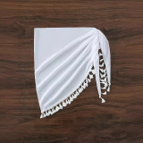 Women solid irregular beach cover dress shawl sexy bikini cover fringe skirt