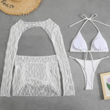 Women solid mesh beach sexy bikini Swimwear set