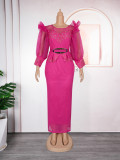 African Women's Clothing Patchwork Organza Lantern Sleeve Slim Formal Party Long Dress