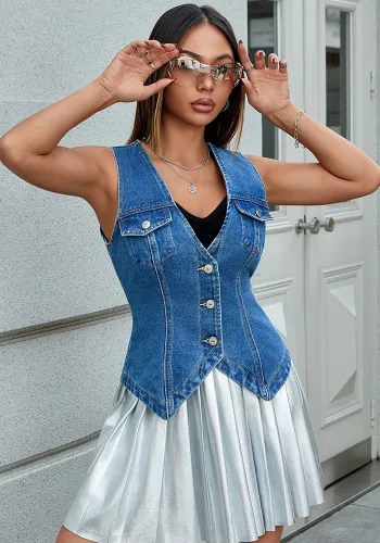 Women's Patchwork Slim Denim Vest