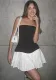Spring Summer Women's Clothing Black And White Contrast Sexy Strapless Slim Short Pleated Dress
