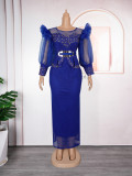 African Women's Clothing Patchwork Organza Lantern Sleeve Slim Formal Party Long Dress