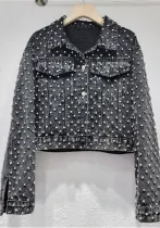 Diamond Denim Top Women's Spring Loose Slim Fit Long-Sleeved Short Jacket