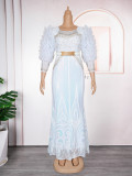 African Plus Size Women's Clothing Beaded Round Neck Sequined Evening Dress